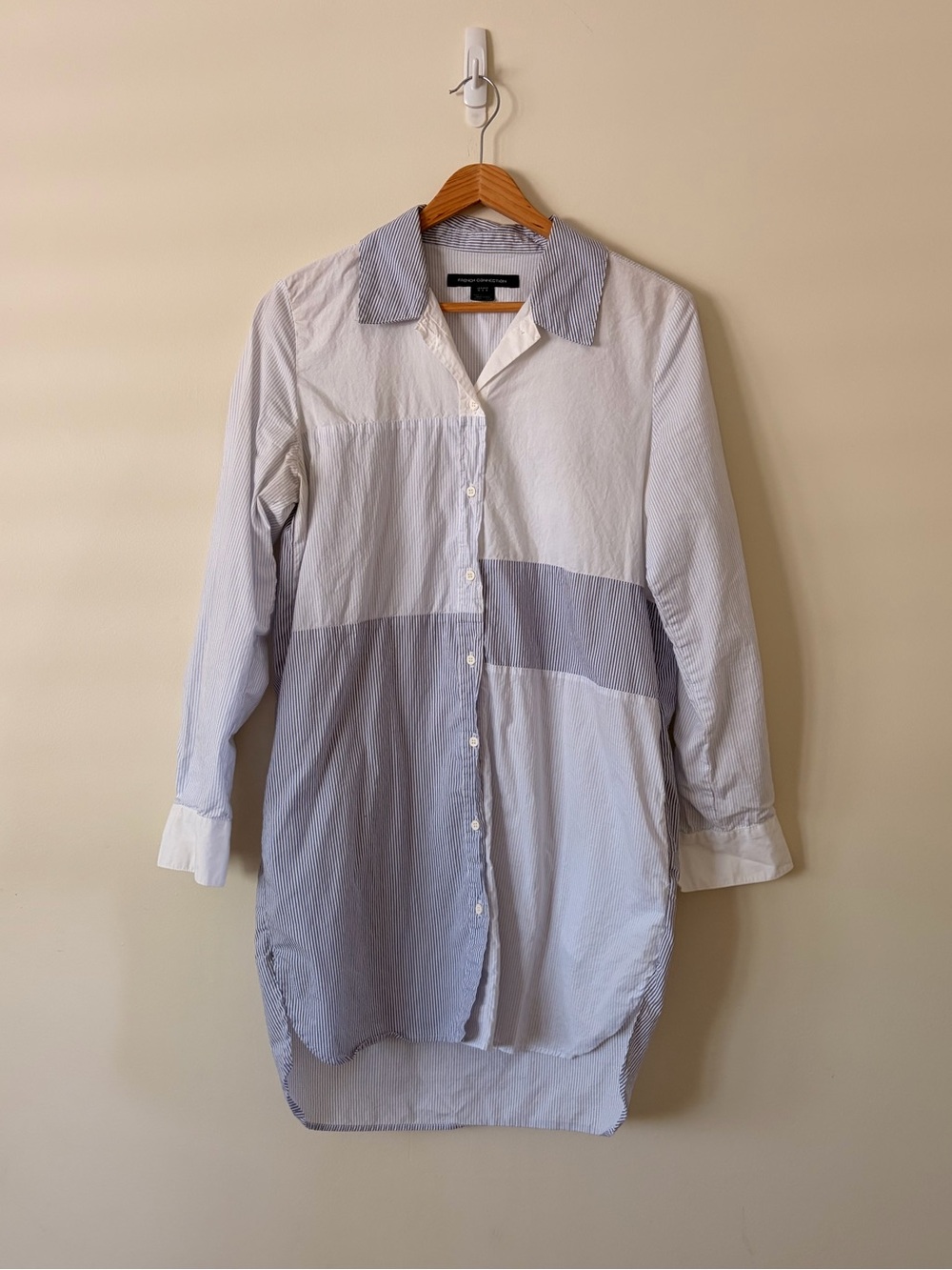 French Connection  White and Light Blue Patchwork Button-Front Tunic